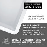 ANZZI Roine Reversible Farmhouse Sink (33" L x 9.5" H), Solid Surface ANZZI Stone, Non-Porous, Available in Single or 50/50 Double Basin