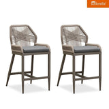 PURPLE LEAF Patio Sunbrella Bar Stools Set of 2 Rattan Bar Aluminum Bar Stool Outdoor Barstools with Back and Cushion for Garden Kitchen Island