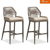 PURPLE LEAF Patio Sunbrella Bar Stools Set of 2 Rattan Bar Aluminum Bar Stool Outdoor Barstools with Back and Cushion for Garden Kitchen Island