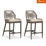 PURPLE LEAF Patio Sunbrella Bar Stools Set of 2 Rattan Bar Aluminum Bar Stool Outdoor Barstools with Back and Cushion for Garden Kitchen Island