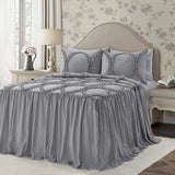 400TC Cotton Sateen Solid Textured Ruffle Bedspread Set
