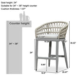 PURPLE LEAF Outdoor Bar Stools Counter Stools Rattan Bar Stools Chair with Backrest for Indoor or Outdoor, Kitchen lsland
