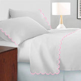 Allena 400TC Cotton Scallop Embroidery Sateen Microcheck Sheet Set