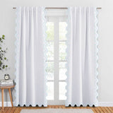 400TC Zig & Zag U Shape Scallop Embroidery Cotton Solid Curtain (Set Of 2)