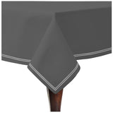 Double Embroidery Border Sateen Cotton Solid Table Cloth - Dark Grey