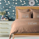 Monogram Taupe 400TC Cotton Small Scallop Embroidery Duvet Cover Set