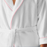 Shawl Collar Cotton Bath Robe with Border Embroidery
