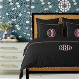 Monogram Black 400TC Cotton Small Scallop Embroidery Duvet Cover Set