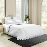 Imaginary Scallop 400TC Cotton Embroidery Sateen Solid Duvet Cover Set