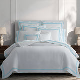 400TC Wavy Embroidery & Border Cotton Sateen Solid Duvet Cover Set