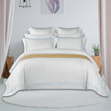 400TC Cotton Single Edge Embroidery Sateen Stripe Duvet Cover Set