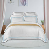 400TC Cotton Double Edge Embroidery Sateen Stripe Duvet Cover Set