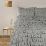400TC Sateen Solid Cotton Waterfall Ruffle Duvet Cover Set
