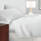 Allena 400TC Cotton Scallop Embroidery Sateen Solid Sheet Set