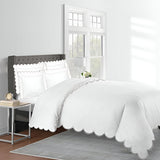Allena 400TC Cotton Scallop Embroidery Sateen Solid Duvet Cover Set