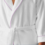 Shawl Collar Cotton Bath Robe with Border Embroidery