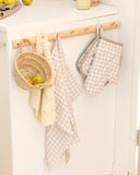 Linen tea towel in Natural gingham