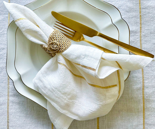 Metallic Thread Linen Napkins