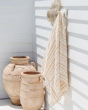 Striped in sand medium weight linen fabric (180 g/m2)