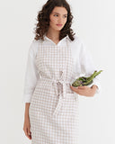 Linen bib apron in Natural gingham