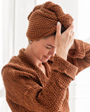 Linen hair towel turban in Cinnamon
