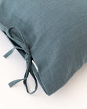 Linen pillowcase with ties in Gray blue