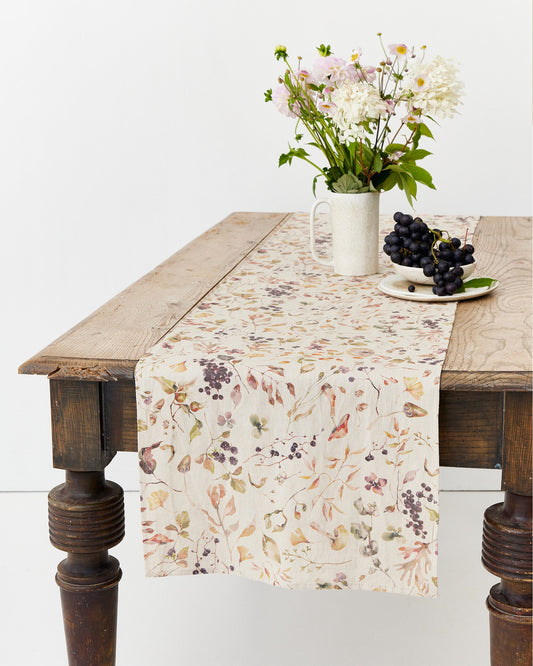 Autumn forest print Linen table runner