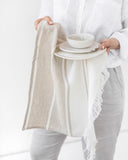 Linen tea towel in Ecru stripe