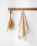 Striped in sand medium weight linen fabric (180 g/m2)