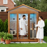 4-Person Infrared and Electric Heater Outdoor Red Cedar and Hemlock Wood Sauna with Wet/Dry Use, Touch Pad Controller