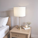 Luna Brushed Nickel Table Lamp with On/Off Switch Clear Glass Body Metal Base