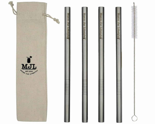 Long 9" Stainless Steel Extra Thick Boba Straws for Quart Mason Jars