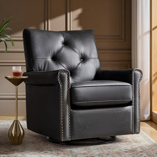 Smelda Genuine Leather Swivel Rocker Chair