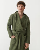Men's waffle linen robe in Forest green