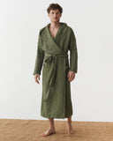 Men's waffle linen robe in Forest green