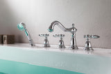 ANZZI Patriarch 5-Hole Deck Mount Tub Filler, Dual Handle Control, Integrated Hand Sprayer, Solid Brass, 1.8 GPM Flow, WaterSense Certified, Various Finishes