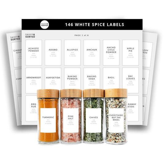 Minimalist Spice Labels 146 Pack Waterproof