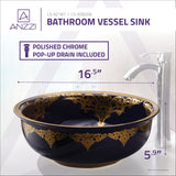 Scepter Series 17 in. Bathroom Vessel Sink with Scratch-Tough and Stain-Resistant Surface in Blue Hammered Glass