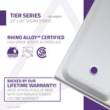 ANZZI Tier 60" x 32" Single Threshold Shower Pan, Durable Marine Grade Acrylic, cUPC Certified, 3-Wall Alcove Installation, Various Drain Options