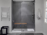 Two Person 35 in. Teak Wood Wall Mounted Folder Shower Seat in Chrome Trim