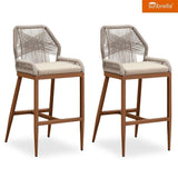 PURPLE LEAF Patio Sunbrella Bar Stools Set of 2 Rattan Bar Aluminum Bar Stool Outdoor Barstools with Back and Cushion for Garden Kitchen Island