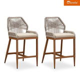 PURPLE LEAF Patio Sunbrella Bar Stools Set of 2 Rattan Bar Aluminum Bar Stool Outdoor Barstools with Back and Cushion for Garden Kitchen Island