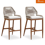 PURPLE LEAF Patio Sunbrella Bar Stools Set of 2 Rattan Bar Aluminum Bar Stool Outdoor Barstools with Back and Cushion for Garden Kitchen Island