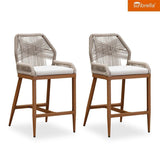 PURPLE LEAF Patio Sunbrella Bar Stools Set of 2 Rattan Bar Aluminum Bar Stool Outdoor Barstools with Back and Cushion for Garden Kitchen Island