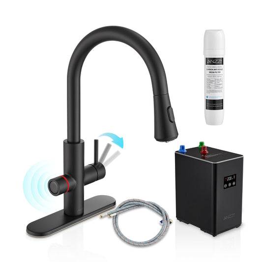 ANZZI Sunset 4-in-1 Faucet: Cold, Filtered, Instant Hot & Boiling Water Dispenser, Pull-Out Sprayer, Digital Tank Control, ETL Certified