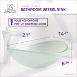 Forza Series 21 in. Bathroom Vessel Sink with Stain-Resistant Non-Porous Surface in Lustrous Frosted Finish Glass