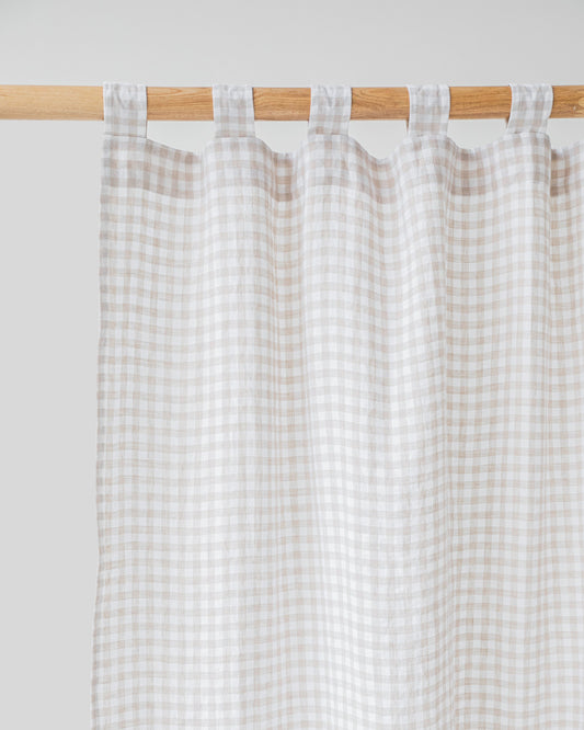 Tab top linen curtain panel (1 pcs) in Natural gingham