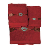 Socorro Embroidered 3PC Towel Set, Red, 2 MOQ