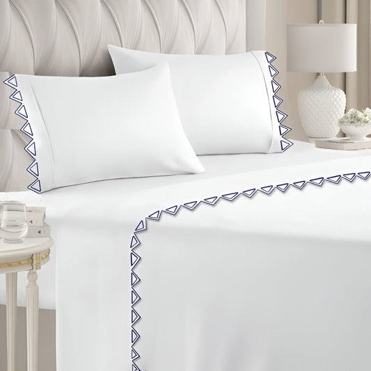Ashley 400TC Cotton Traingle Embroidery Sateen Solid Sheet Set