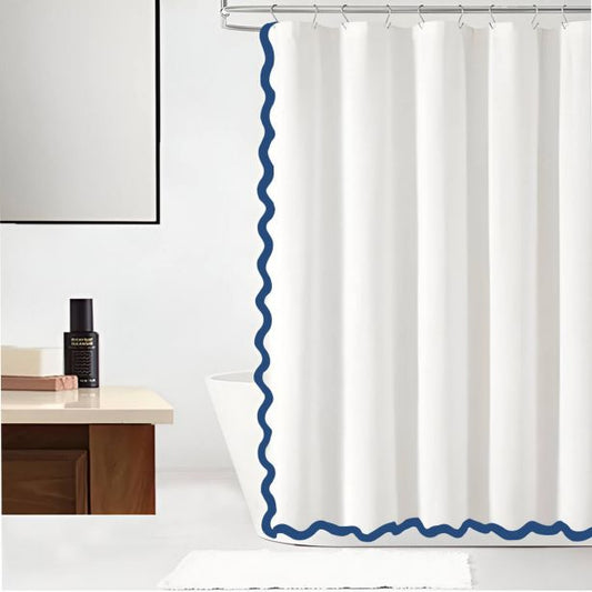 Scallop Thick Banded Cotton Shower Curtain